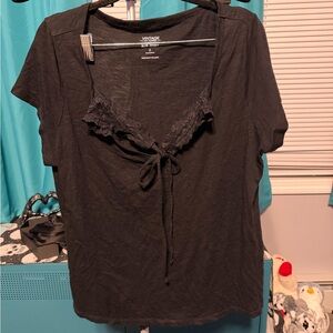 EUC Vintage by Torrid size 2 black slub jersey top with lace tie front